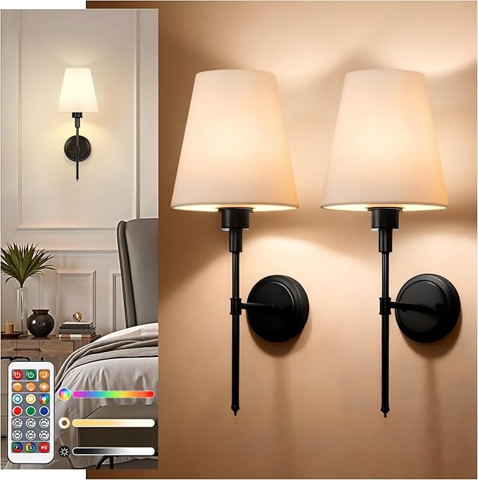 DORESshop Battery Operated Wall Sconce Set of 2, Wall Light Wireless Easy to by DORESshop