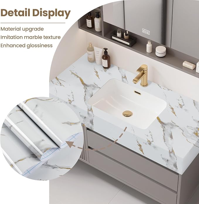 practicalWs Glossy Marble Wallpaper Peel and Stick White/Gold Granite Contact - Image 4