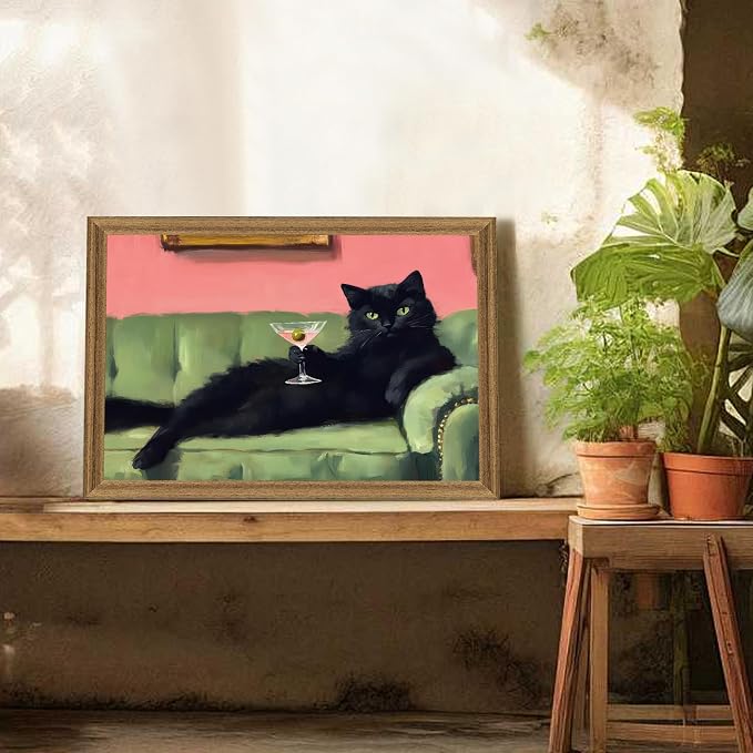 Fantasy Artists Humorous Black Cat Character Wall Art – Relaxed Anthropomorphic - Image 3