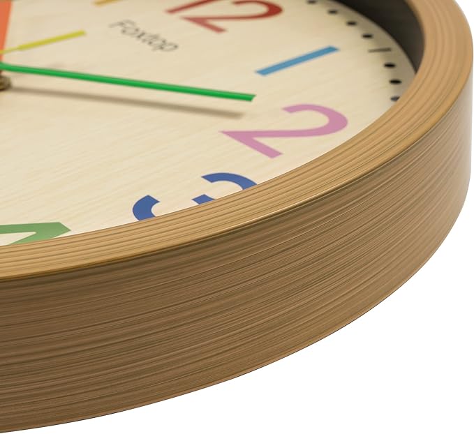 Foxtop Silent Kids Wall Clock 12 Inch Non-Ticking Battery Operated Colorful - Image 5
