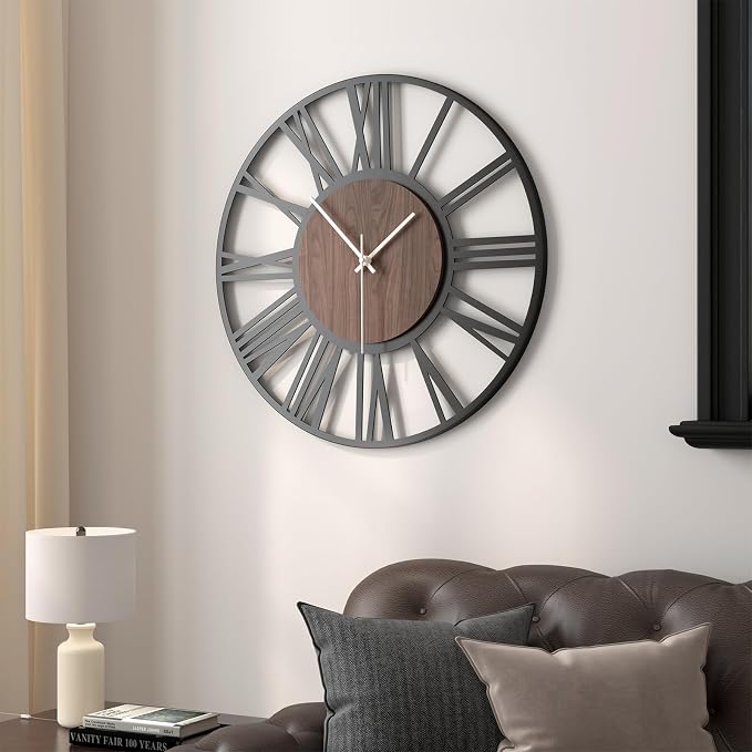 Cuspin 24 Inch Large Wall Clock, Silent Non Ticking Battery Operated Roman - Image 2