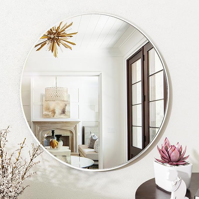 VooBang White Round Bathroom Mirror, 20 inch Circle Mirror, - Image 2