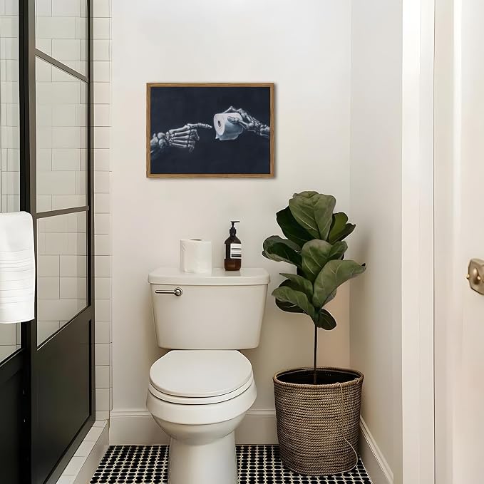 Funny Skeleton Bathroom Wall Art Gothic Skull Hand and Toilet Paper Bathroom - Image 2