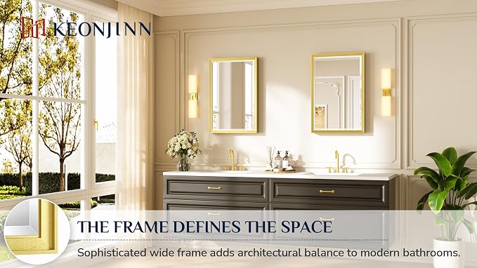 Keonjinn 20" x 30" Gold Bathroom Mirrors - Image 7