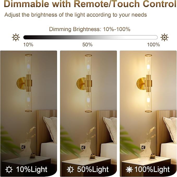 Morauroral Gold Battery Operated Wall Sconces Set of 2, Rechargeable Wall Lights - Image 3