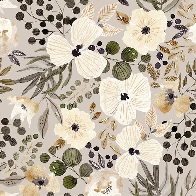 18"x236" Boho Cream/Brown Daisy Flower Peel and Stick Self Adhesive Wallpaper by VistaPalette