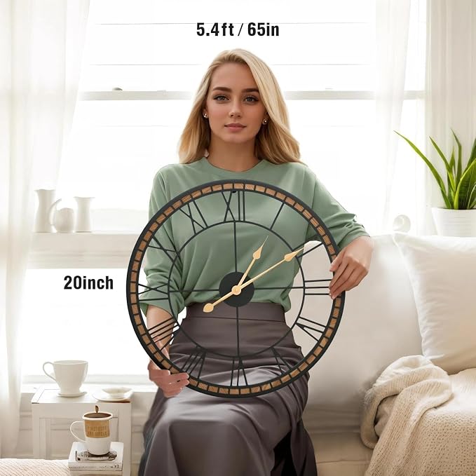Micasso Large Farmhouse Wall Clock: 20 inch Modern Metal Black - Image 2