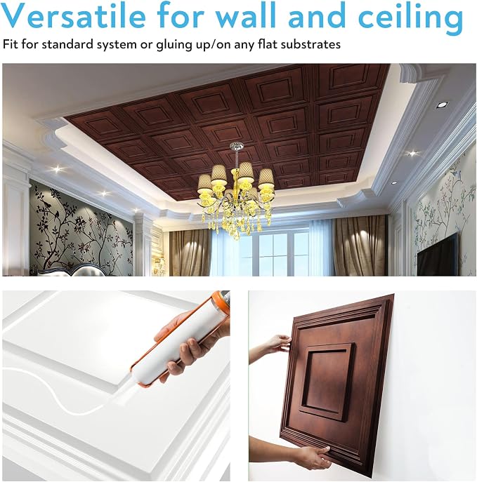 STICKGOO Glue Up Ceiling Tiles, 24x24 Inch PVC Decorative Drop Ceiling Tile - Image 6
