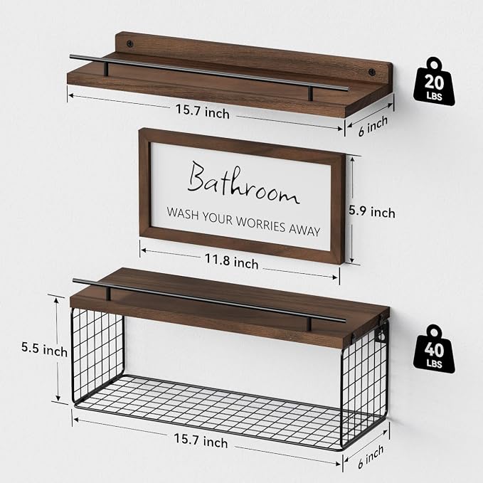 WOPITUES Floating Shelves for Wall Decor Sign, Bathroom Organizers and Storage - Image 3