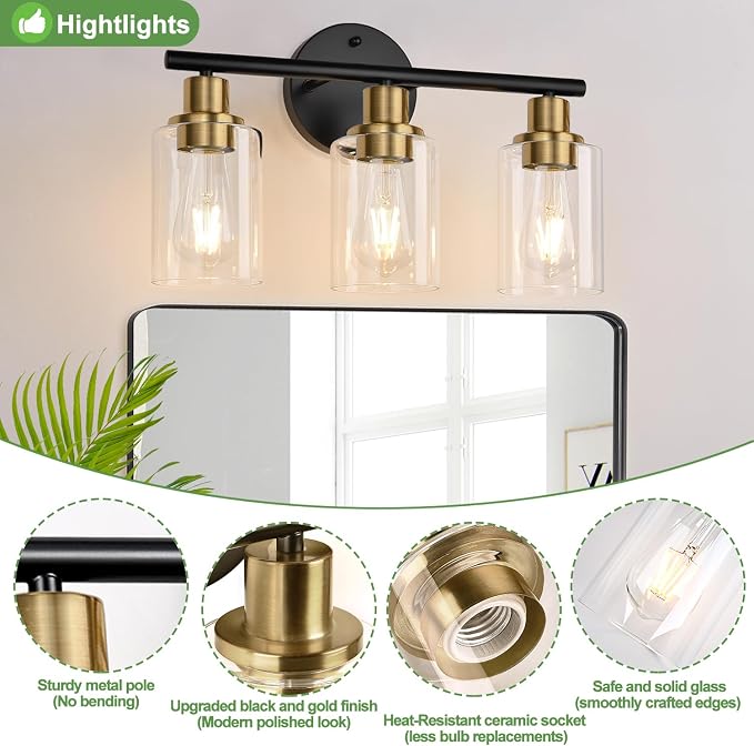 Zarbitta 3-Light Bathroom Light Fixtures, Modern Vanity Light - Image 4