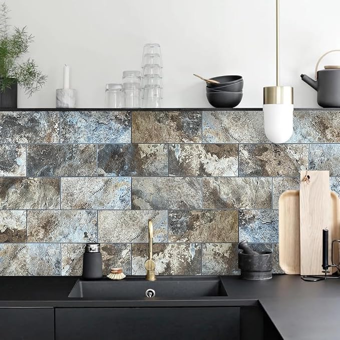 AULIGET 6" x 12" Beige & Brown Slate Peel and Stick Backsplash Wall Tiles - Image 4