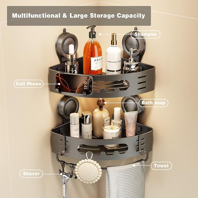 Voldra Corner Shower Caddy Suction Cup, Aluminum Corner Shower Shelves - Image 7