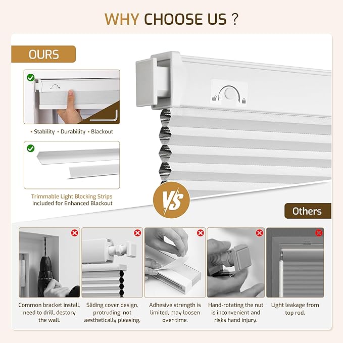Grandekor No Drill No Tools Cordless Cellular Shades, UV Protection Privacy No - Image 5