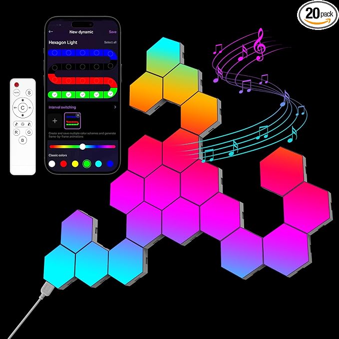 OJQ 20 Pack Hexagon Lights Wall RGB Panel by OJQ