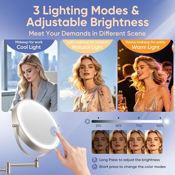 FUNTOUCH 9" Wall Mounted Lighted Makeup Mirror - Image 4