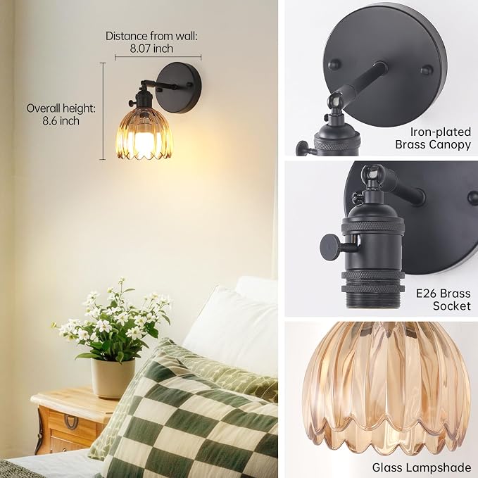 Shenmoyl Vintage Battery Operated Wall Sconce - Image 4