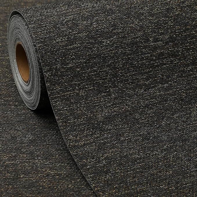 SHUFA Black Gold Cotton-Like Textured Grasscloth Wallpaper Matte Thick Real by Unknown