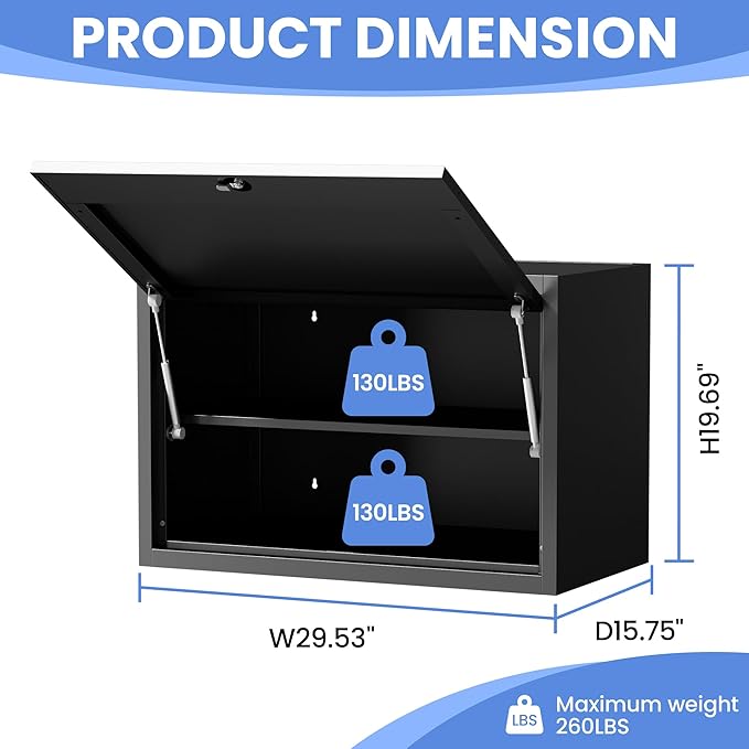 Garage Wall Cabinet with Flip-Up Door and Shelf, Lockable Metal Storage Cabinet - Image 3