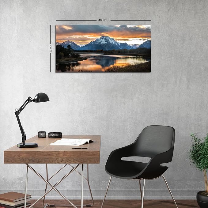Sunset Mountain Wall Art for Living Room Nature Grand Teton Landscape Canvas - Image 2