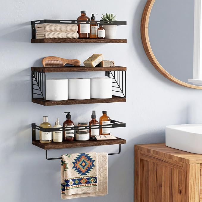 Fixwal Wall Mounted Bathroom Shelves Over Toilet, Rustic Wood Floating Shelves - Image 5