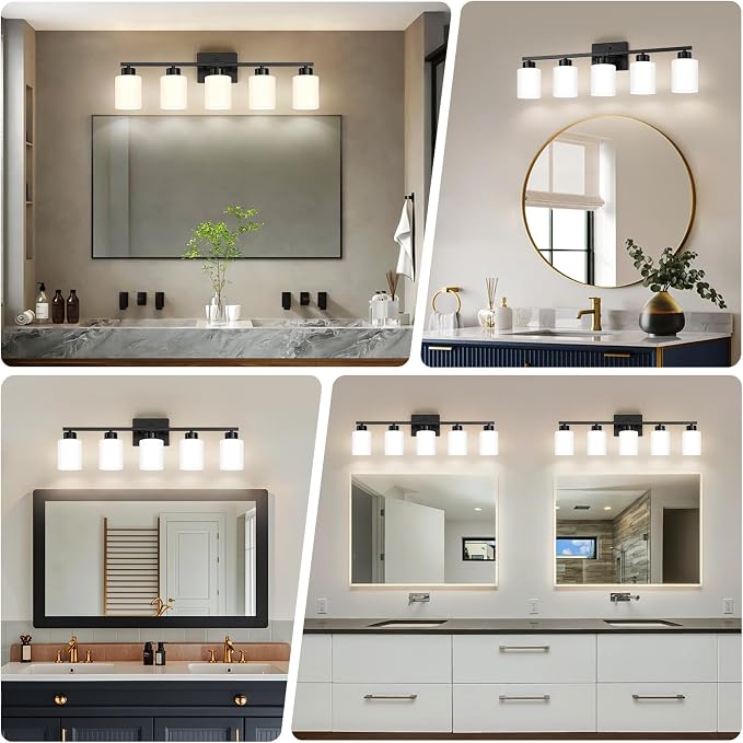 FonmYim Black Bathroom Light Fixtures, 5-Light Modern Vanity Light Over Mirror - Image 3