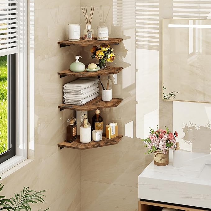 Homode Corner Shelf Wall Mount, Wood Corner Hanging Shelves - Image 2