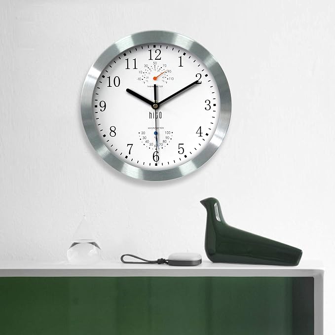 HITO 10 Inch Silent Wall Clock Battery Operated Non Ticking Glass Cover Silver - Image 7