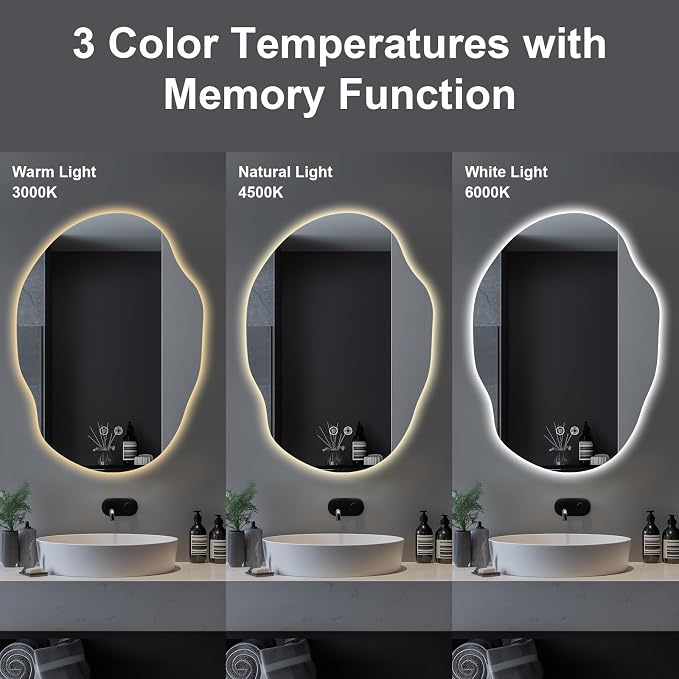 LED Bathroom Mirror with Lights, 25x35 in Asymmetrical Led Bathroom Mirror - Image 2