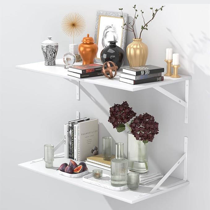 Deep Floating Shelves for Wall Set of 3, 24W x 12 Inch Deep White Floating - Image 7