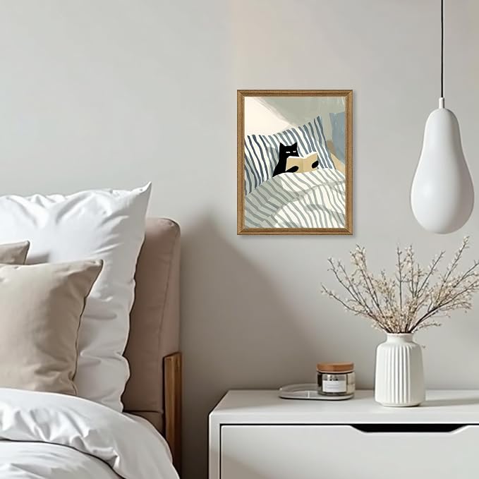 Fantasy Artists Reading Black Cat on Bed Wood Framed Wall Art, 8x10 Inches - Image 2