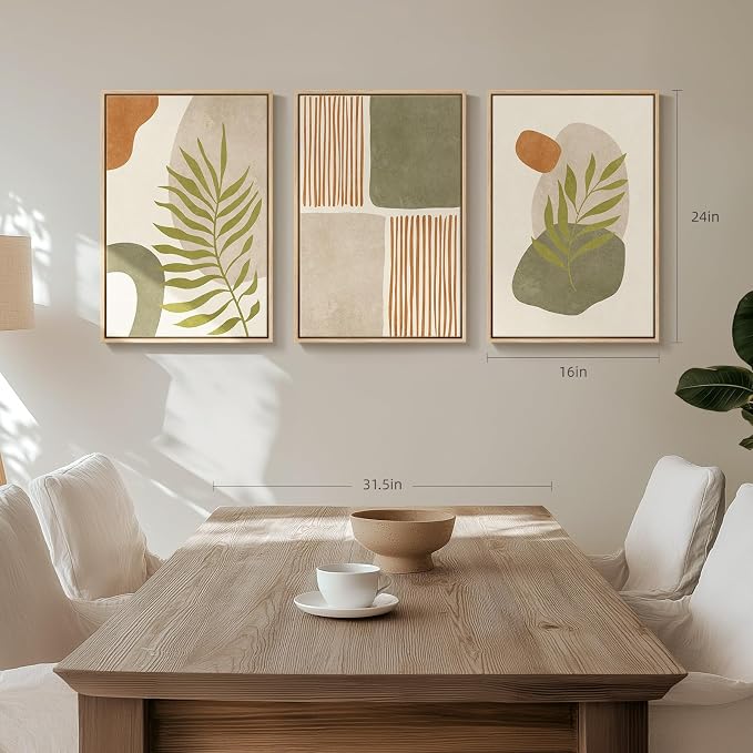 Framed Mid Century Modern Boho Wall Art Bedroom, 3 Piece Tropical Sage Green - Image 4