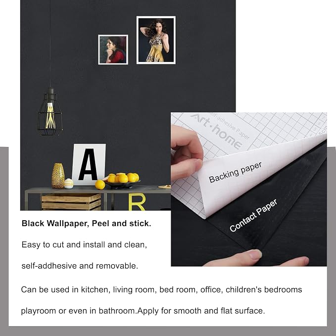 Arthome17 x240 Black Peel and Stick Wallpaper, Matte Black Contact Paper - Image 3