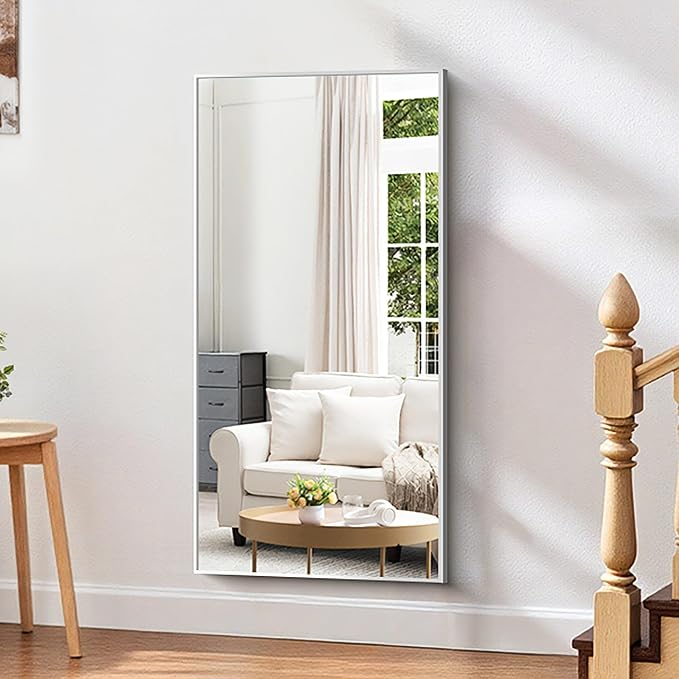 KOCUUY Silver Bathroom Mirror, HD Tempered Glass, Anti-Rust Brushed Silver Frame - Image 6