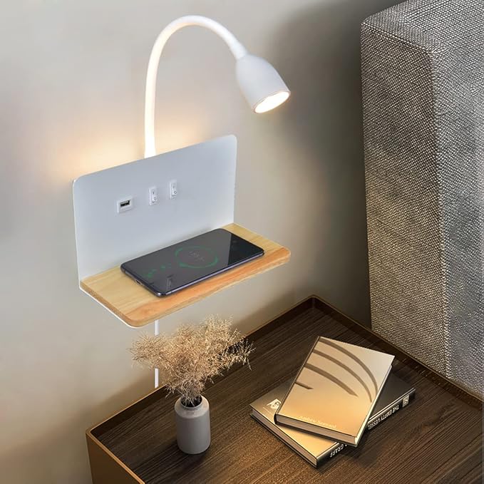 Bedside Wall Sconces with Wireless Charging Station & USB Charging, 3 by SENFAY