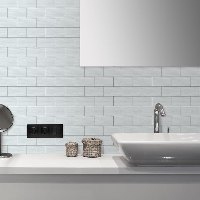 AULIGET 3" x 6" Metal Subway Tile Peel and Stick Backsplash, Stainless Steel - Image 4