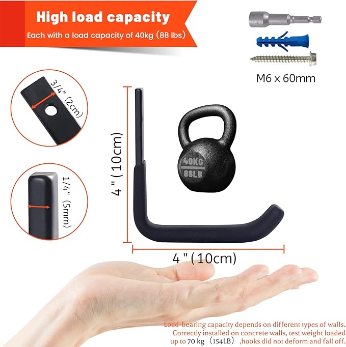 8 Pack Garage Storage Hooks, Ladder Hangers, Steel Wall Mount Hooks, Utility - Image 4