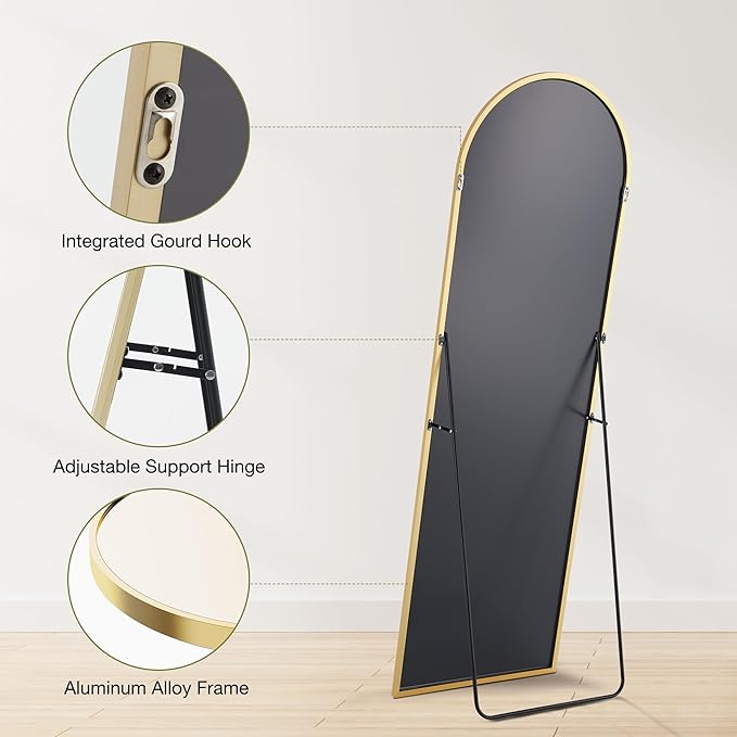 Sweetcrispy 64"x21" Arched Full Length Mirror, Leaning or Standing Full Body - Image 7