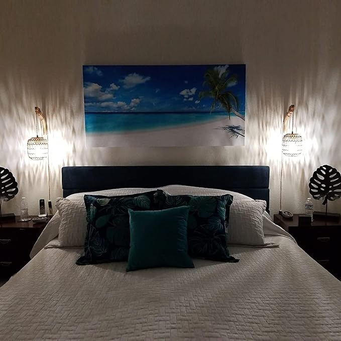 Frideko Rattan Wall Lamp with Plug in Cord Hand Woven Plug in Wall Sconces - Image 6