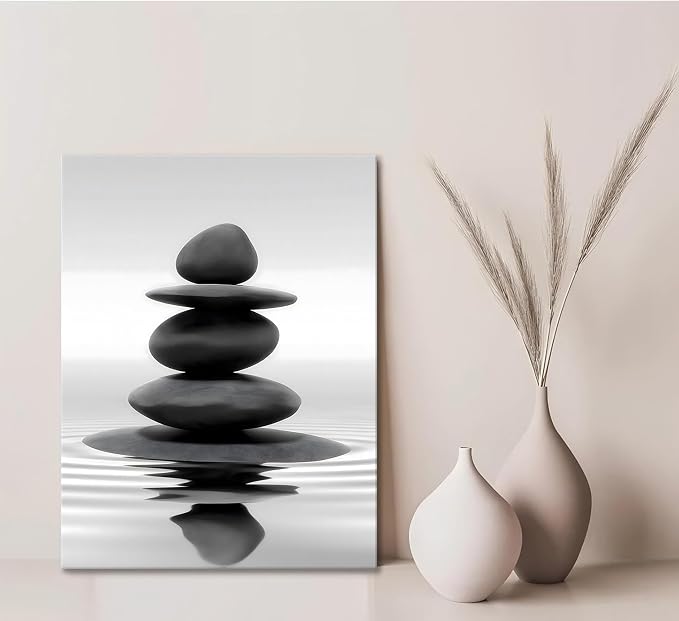 Zen Canvas Wall Art Black Stacked Stone Poster Print - Image 3