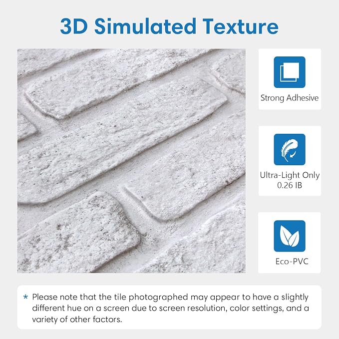 COMSTICKC 3D White with Gray Spots Faux Brick Wall Panel Peel and Stick Wall - Image 3