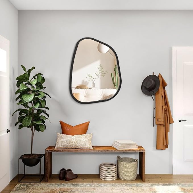 Asymmetrical Mirror Large 20"x16" Irregular Oval Wall Mirror Modern Wood Frame - Image 5