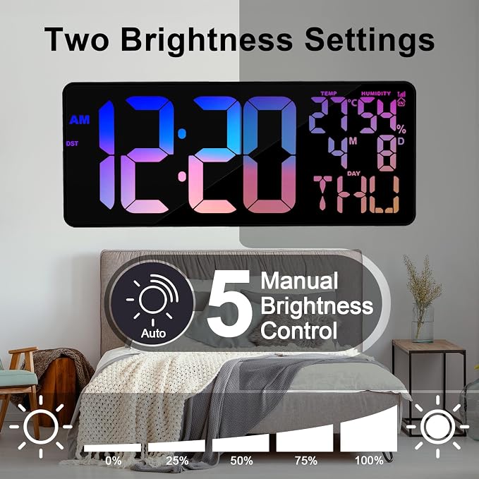 11 RGB Color Changes Large Digital Wall Clock/Bluetooth Auto Time Sync - Image 5