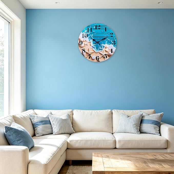 Small Bathroom Wall Clock, Ocean Beach Glass Waterproof Wall Clocks - Image 6