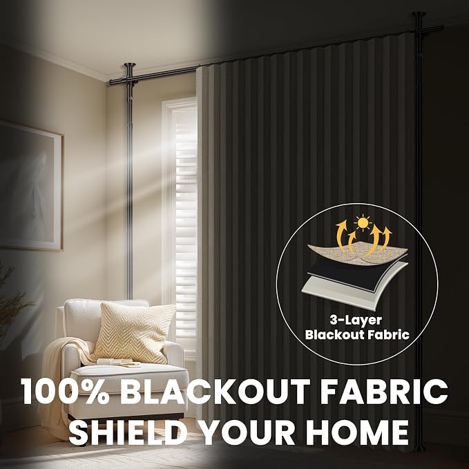 100% Blackout Room Divider Curtains Sets Beige W100 x L96 in, 2 Panels Curtain - Image 5