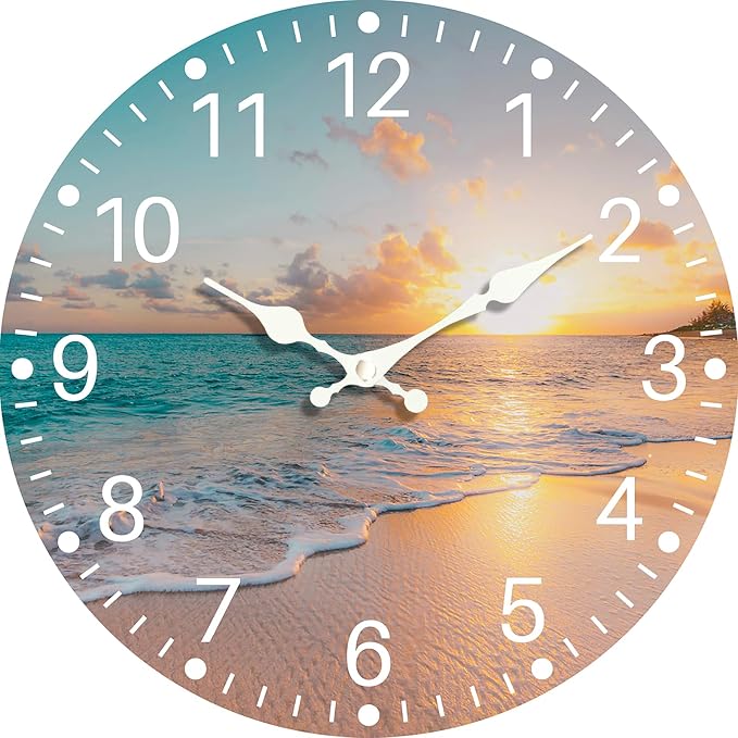 Sea Beach Blue Sky Sand 10 Inch Wooden Wall Clock by EZXZZ