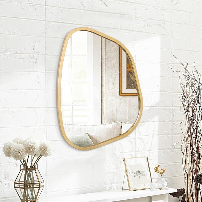 Gold Asymmetrical Mirror Large 20"x16" Irregular Oval Wall Mirror Modern Wood - Image 2