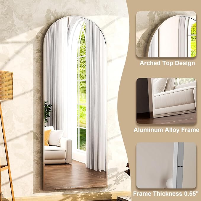 HARRITPURE 64"x21" Arched Full Length Mirror Free Standing Floor Mirrors - Image 5