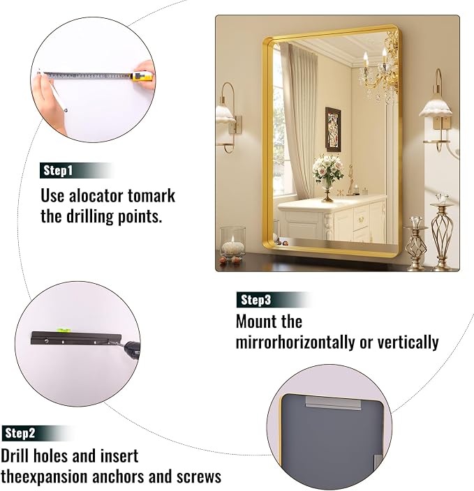 Easly 36 x 24 Inch Gold Bathroom Mirror - Image 7