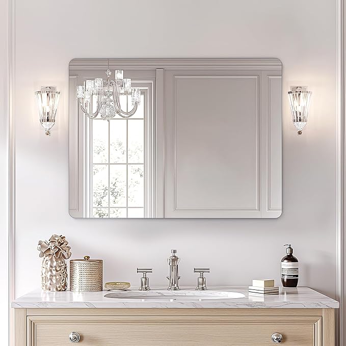 USHOWER 40x30 Inch Large Frameless Bathroom Mirror, Rectangle Wall Vanity Mirror - Image 7