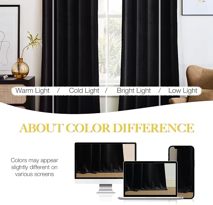 NICETOWN Black Velvet Blackout Curtains 96 inch Long - Image 9